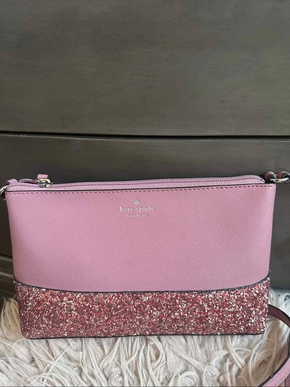 kate spade rose pink glitter two-tone crossbody